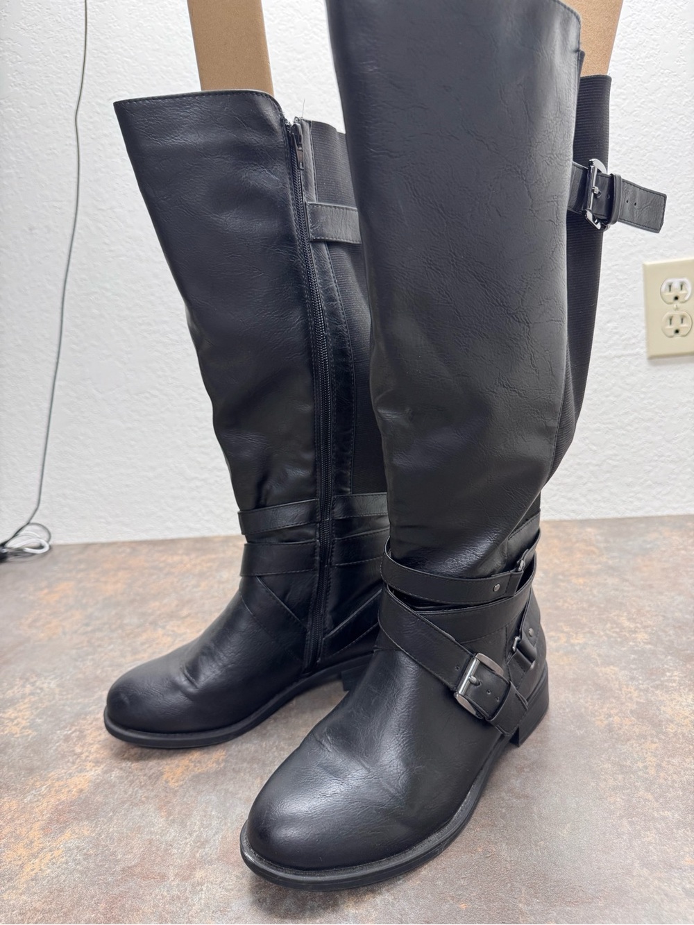 torrid Black Faux Leather Knee High Wide Calf Buckle Boots Size 8